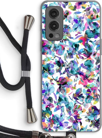 Case Company® - Hoesje met koord geschikt voor OnePlus Nord 2 5G hoesje met Koord - Hibiscus Flowers - Telefoonhoesje met Zwart Koord - Bescherming aan alle Kanten en Over de Schermrand