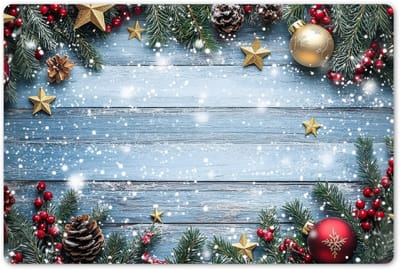 Placemats 45x30 cm - Placemat kunststof - 1 stuk - Kerstomlijsting - Sneeuw - Meerkleurig - Borden onderleggers - Decoratie voor op tafel - Keuken tafeldecoratie accessoires - Vinyl onderlegger - Tafelversiering
