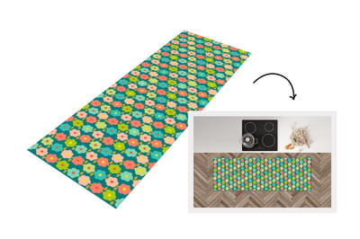 Keukenloper 150x50 cm - Keukenmat vinyl Patroon - Bloemen - Retro - Jaren 70 - Keukenmatten loper - Keuken vloerkleed tapijt