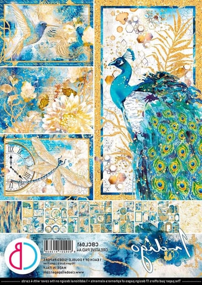 Papieren set - Knutselpapier - Kaarten maken - Dubbelzijdig bedrukt - DIN A4 - Blauw en goud
