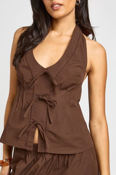 boohoo Dames Prairie Peplum Top En Broek Co-ord | Chocoladebruin | Maat: 34