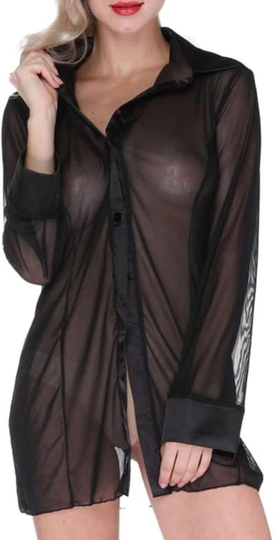 Blouse Dames Transparant - Lange Mouwen - Sexy Lingerie - Pyjama's - Overhemd - Gemaakt van Gema - Nachtkleding