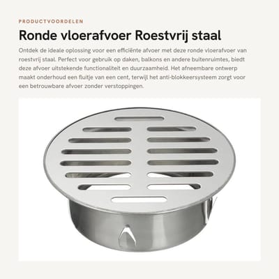 Dailygoods- Vloerafvoer Roestvrij Staal - Afneembare Bodemafvoer - Anti-Blokkeer Systeem - Buitenafvoer - Dakbalkon - 110 Openingen - Afvoerputje