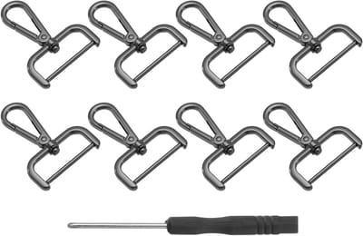 8 Stuks D-Ring Carabiner Haken, 38mm, Afneembare Snap Hook, Metaal met Schroevendraaier voor Sleutelhangers en Portemonnee Hangers, Zwart