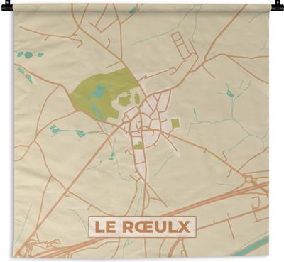 Wandkleed - Wanddoek - Kaart - Le Roeulx - Plattegrond - België - Stadskaart - 180x180 cm - Wandtapijt