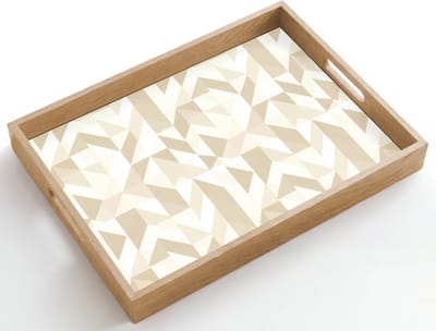 Dienblad hout 50x35 cm - Schootdienblad - Modern - Abstract - Beige - Borrelplank rechthoek - Plateau dienbladen