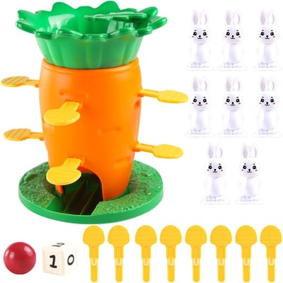 Balansspel Worteltoren - Stapelspel Konijntjes - Kinderen Leren Spelen - Stimuleert Fijne Motoriek - 23 x 23 x 10 cm