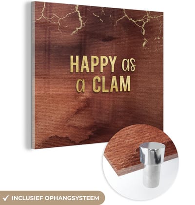 MuchoWow® Glasschilderij 50x50 cm - Schilderij acrylglas - Quotes - Clam - Roségoud - Goud - Foto op glas - Schilderijen