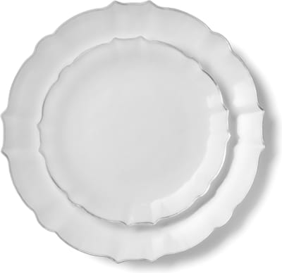 Decorline Combo Luxe-Collectie, premium herbruikbare 2-delige bordenset, herbruikbare partyborden voor 16 personen, 32-delig, wit/zilver, duurzaam tafelservies voor 16 gasten