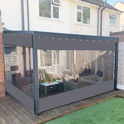 Buitengordijnen PVC Waterdicht - Transparant Winddicht - Terras Beschermen - Zware Kwaliteit 650g/m² - 2x2 meter - Heldergrijs