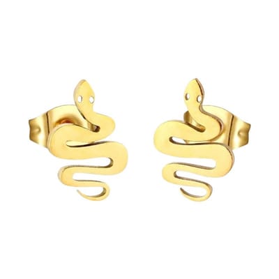 Aramat Jewels | Oorbellen | Stalen Slang Oorbellen – Goudkleurig RVS – 12x7mm – Dieren Oorstekers | | | |7mm | Staal | Volwassenen, Kinderen | Verkleurd niet