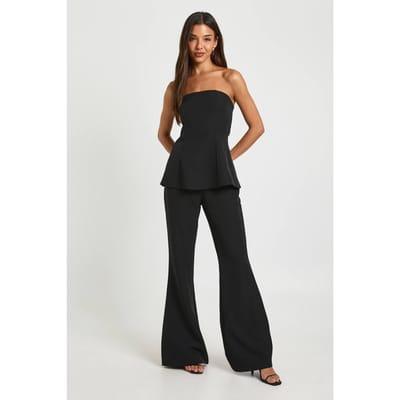 boohoo Dames Longline Bandeau & Wijduitlopende Broek Co-ord | Black | Maat: 14