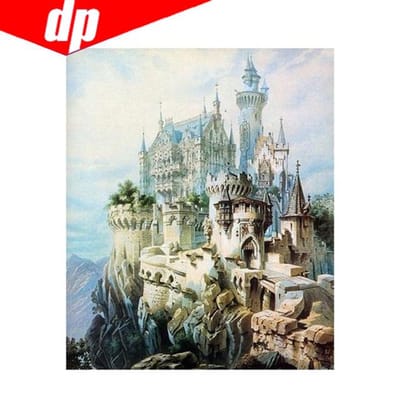 5D Diy Diamond Schilderen sprookjeskasteel Diamant Borduren foto Kruissteek Volledige Ronde Diamant 20X30 gray