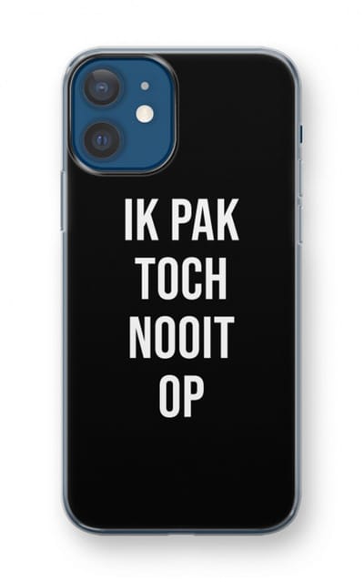 Case Company® - Hoesje geschikt voor iPhone 12 mini hoesje - Ik pak nooit op - Zwart - Soft Cover Telefoonhoesje - Bescherming aan alle Kanten en Schermrand