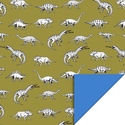 Het Inpakhuis - Inpakpapier - Cadeaupapier - Kadopapier - Dino Olive - Blue - 70cm x 3m - Rol inpakpapier - Kinderverjaardag - Dino - Feest - Verjaardag - Liefde - Kaftpapier