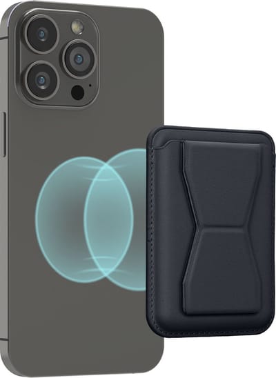 kwmobile magnetische pasjeshouder geschikt voor Apple iPhone 16 / 15 / 14 / 13 / 12 Series - 3-in-1 kunstleren houder compatibel met MagSafe in donkerblauw