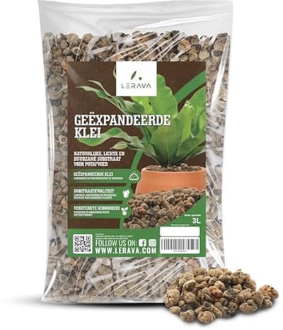 Vergrote Klei Granulaat voor Binnenplanten - 3L - Voor Hydroponics - Optimale Afwatering & Plantengrond voor Bloempotten - 100% Italiaans