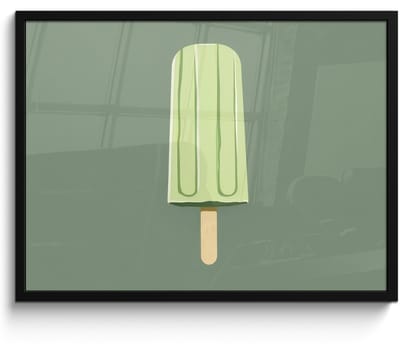 Poster in lijst - Fotolijst 70x50 cm - Posters - Groen - Waterijsje - Stokje - Illustratie - Posterlijst zwart - Decoratie - Wanddecoratie woonkamer - Muurdecoratie slaapkamer