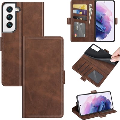 MobyDefend Hoesje - Geschikt voor Samsung Galaxy S22 - Luxe Wallet Book Case (Sluiting Zijkant) - Bruin