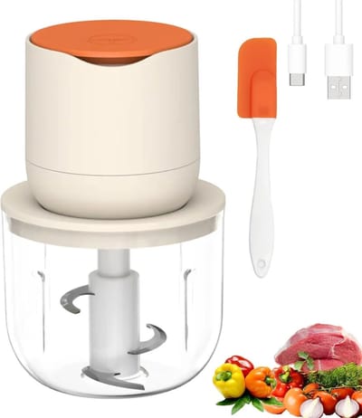 Deze groentesnijder, snoerloze elektrische keukenmachine en miniblender wordt geleverd met een glazen kom van 600 ml en kan worden gebruikt voor het verwerken van vlees, groenten, uien, knoflook, fruit en noten.