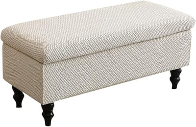 Poef Hoes - Opbergbankhoes - Woonkamer Decoratie - Stretch Stof - 120-160cm - Beige