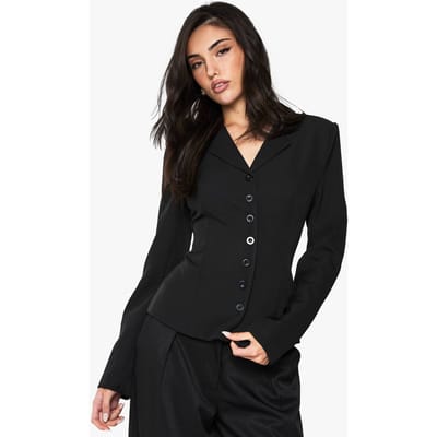 boohoo Dames Button Detail Fitted Cinched Blazer | Zwart | Maat: 40