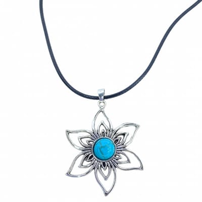 ketting turquoise bloem 45 cm - Charme Bijoux