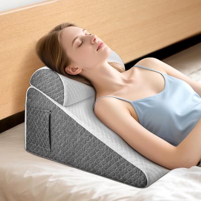 wigvormig kussen met nekrol, 25D geheugenschuim leeskussen voor bed en bank, ergonomisch hoofdkussen voor reflux en slaapapneu, lendenkussen, beenkussen, rugondersteuningskussen
