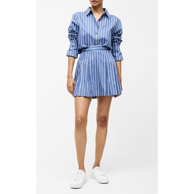 French Connection Alexis Cotton Stripe Pltd Mini Navy/white Size: 14 | Mini Skirts Outlet | Dames | Blauw