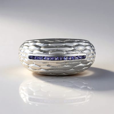 Cavill - Zilveren ring met 15 Iolieten 0,105 ct - 925 Sterling Zilver Geplatineerd - Brede Moderne Damesring Paars - Kanaalzetting