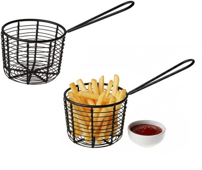 Cosy&Trendy Patatmandje - 2x - zwart - metaal - snackmandje - 8cm