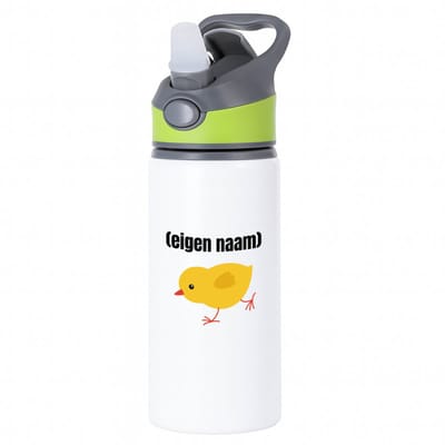 Hacebo® - kuiken met eigen naam waterfles met rietje groen - Kuiken - kuiken liefhebbers - iemand die houdt van kuikens - verjaardag - cadeau - kado - water fles - 650ML