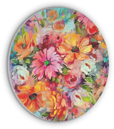 Akoestisch wandpaneel rond 30x30 cm - Vilt schilderij Bloemen - Kleurrijk - Kunst - Olieverf - Ronde akoestische panelen - Geluidsdempende wanddecoratie - Geluidsisolatie wandcirkel - Muurdecoratie geluidspanelen
