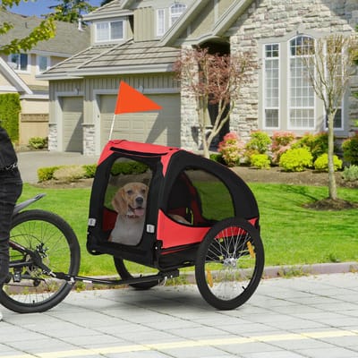 Wishdor Fietskar Voor Huisdieren - Opvouwbaar Ontwerp En Goede Ventilatie - Voor Fietstochten - Polyester En Staal - Rood - 140 X 71 X 83 Cm