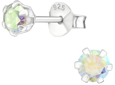 Aramat Jewels | Oorbellen | 925 Zilveren Zirkonia Oorbellen Rond 4-8mm - Sprankelende Oorstekers | 4mm / AB Roze | | | Zilver | Kinderen, Volwassenen | Verkleurd niet