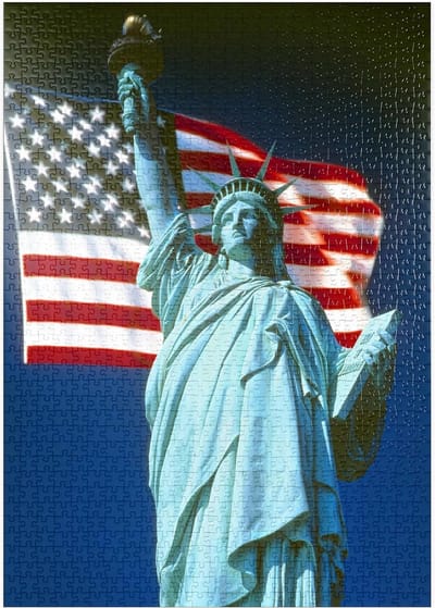 Legpuzzel Vrijheidsbeeld - Stukjes Puzzel - Ontspanning Thuis - 1000 Stukjes - 68 x 48 cm - Met Vlag