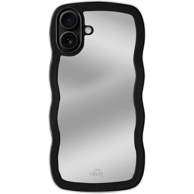 xoxo Wildhearts Wavy mirror case Black telefoonhoesje - Geschikt voor iPhone 16 - Golvend spiegelhoesje - Wolken hoesje - Schokbestendig - Cloud case - Silicone case met spiegel - Zwart