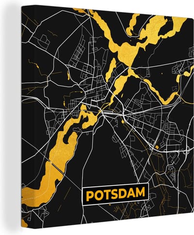 Canvas Schilderij Potsdam - Stadskaart - Goud - Plattegrond - Kaart - Duitsland - 20x20 cm - Wanddecoratie