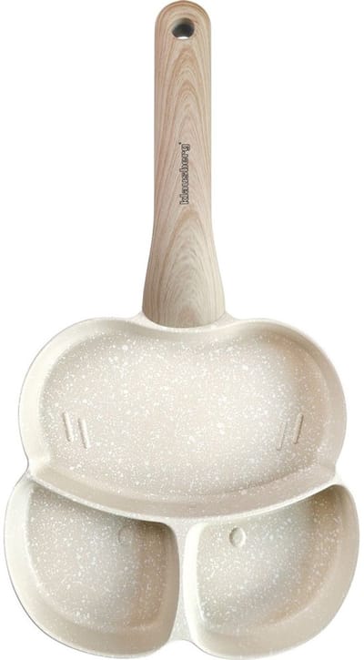 Klausberg 7825 - pan met 3 vakken - houten handvat - beige - Anti-aanbakpan