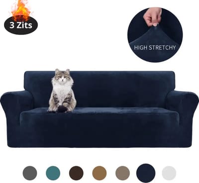 Livano Bankhoes - Bankbeschermer - Stretch - Sofa Cover - Fluweel - Marineblauw - 3 Zits