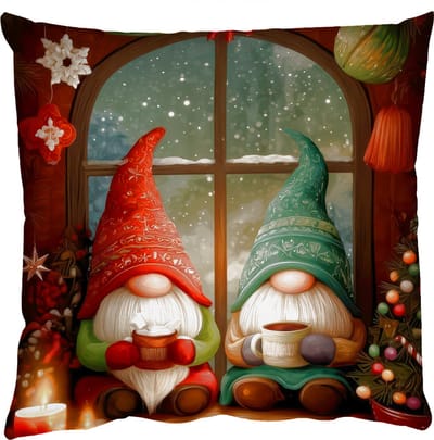 Sierkussens - Kussentjes Woonkamer - 50x50 cm - Gnooms - Kerst - Raam - Kleurrijk