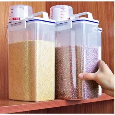 Boîte de rangement pour céréales de cuisine Maison Cuisine Plastique transparent PP Récipient alimentaire Boîte de rangement pour riz et farine Avec tasse à mesurer gray