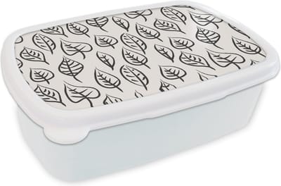 Broodtrommel Wit - Lunchbox - Brooddoos - Patronen - Bladeren - Design - 18x12x6 cm - Volwassenen