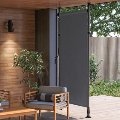 Wishdor - Verticale Balkonluifel - In Hoogte Verstelbaar En Zonder Boren - Voor Balkon En Tuin - Aluminium - Donkergrijs - 150 x 220-310 cm