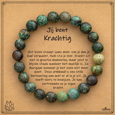 Bixorp Afrikaanse Turkoois Armband op Cadeau Kaartje - Jij bent Krachtig - 8mm / 18cm Edelsteen Kralenarmband - Inclusief Cadeau Envelop