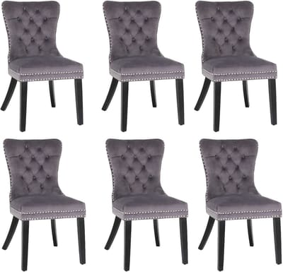 Puluomis Eetkamerstoel - Set Van 6 - Grijs - Fluweel - Velvet - Massief houten poten - Stoel