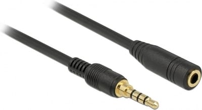 3,5mm Jack 4-polig audio/video slim verlengkabel met extra ruimte AWG24 / zwart - 0,50 meter