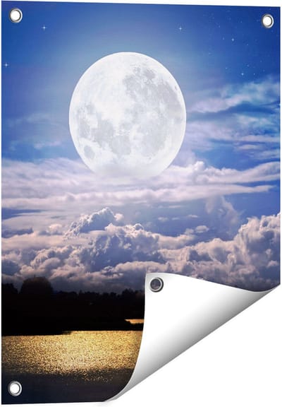 Gards Tuinposter Volle Maan bij het Water - 40x50 cm - Tuindoek - Tuindecoratie - Wanddecoratie buiten - Tuinschilderij