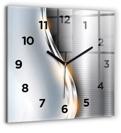 Wallfluent Wandklok - Metaalabstractie Klok met Print - 60 cm x 60 cm - Zilver Wandklok - Zwarte Handen - Wandklok Met Cijfers - Wandklok voor in de Keuken - Vierkante Glas Klok - Scandinavisch Wandklok - Klok met Print