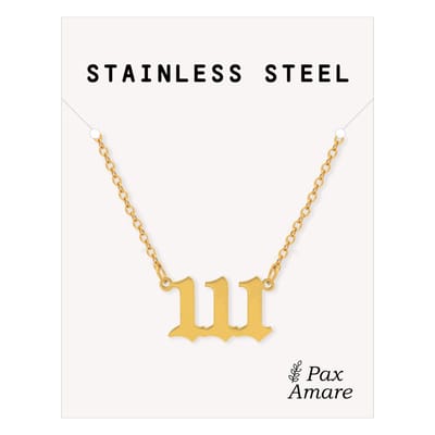 111 Engelen Getal Ketting - Goudkleurig - Stainless Steel Spirituele Hanger - 45cm + 5cm verstelbaar - Pax Amare